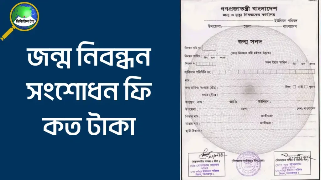 জন্ম নিবন্ধন সংশোধন ফি কত টাকা