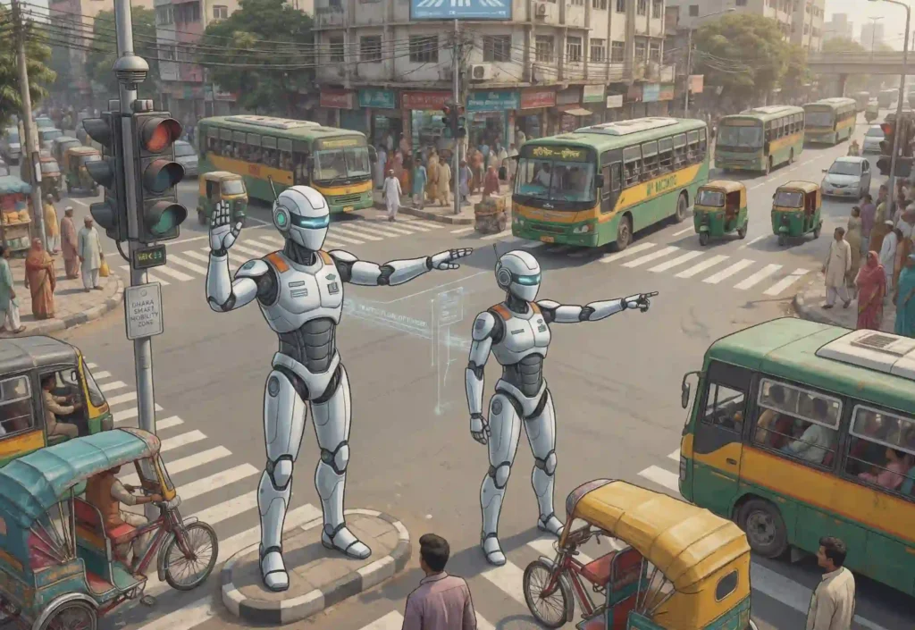 রাস্তায় ট্রাফিকের দায়িত্বে ‘রোবট পুলিশ’