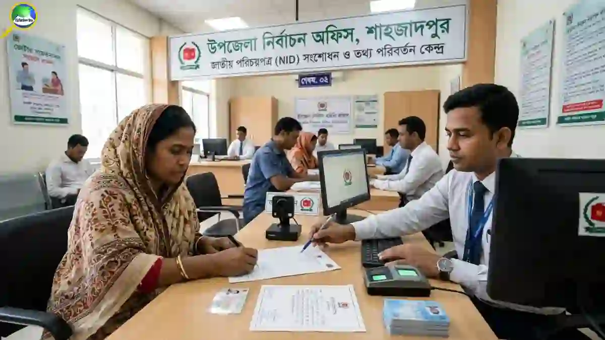 এনআইডির জন্মতারিখ সংশোধনের আবেদন করছেন একজন নাগরিক নির্বাচন অফিসে