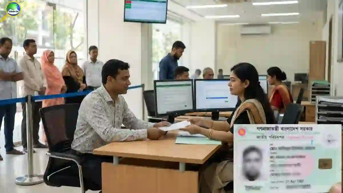 স্থানীয় নির্বাচন অফিসে এনআইডি জন্মতারিখ সংশোধনের আবেদন করছেন একজন বাংলাদেশি নাগরিক